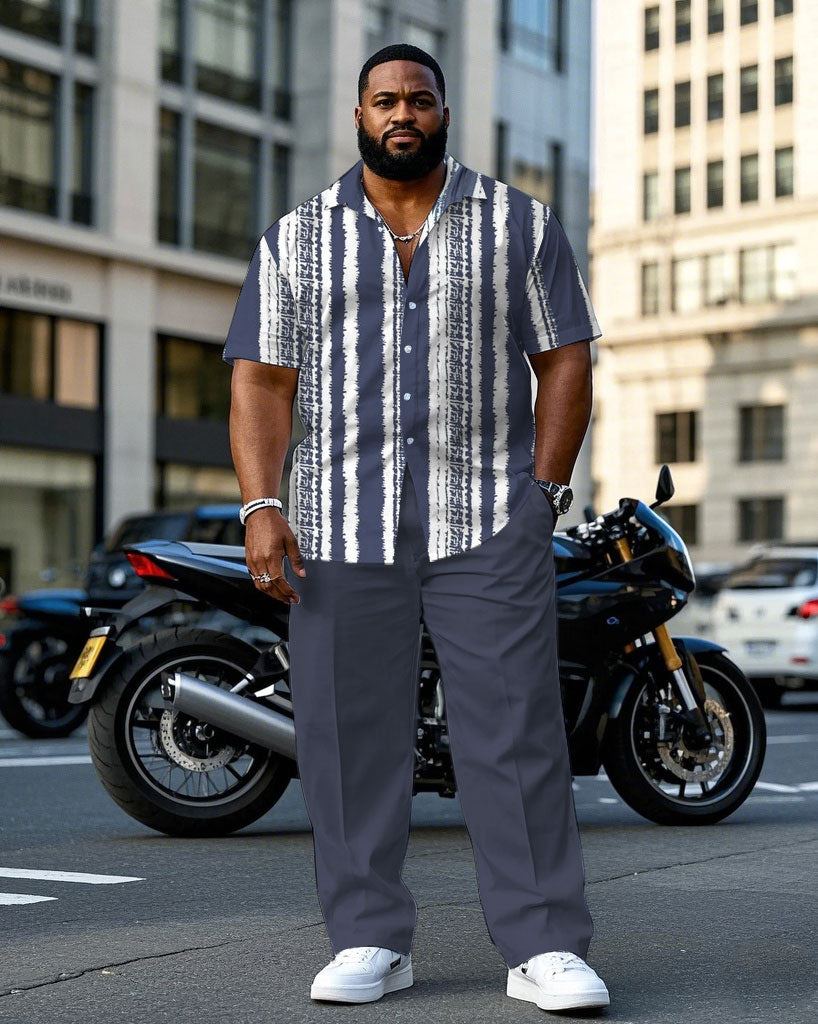 Big & Tall Blue Striped T-Shirt Pants Set for big men view 1