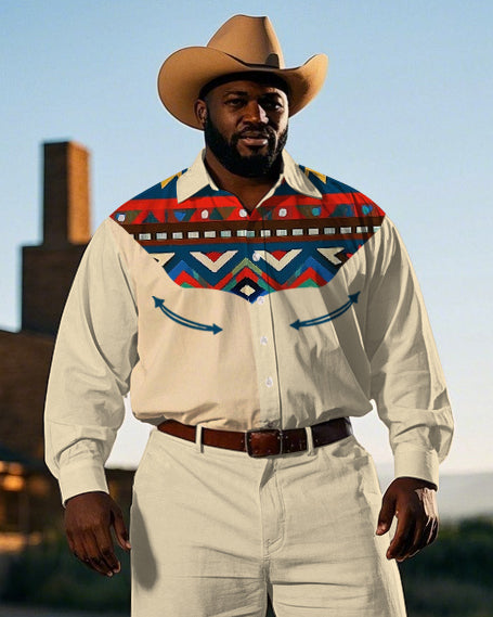 Big & Tall Western Geometric T-Shirt Pants Set for big men view 2