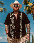 Big & Tall Brown Hawaiian Striped Short Sleeve Shirt for big men view 1