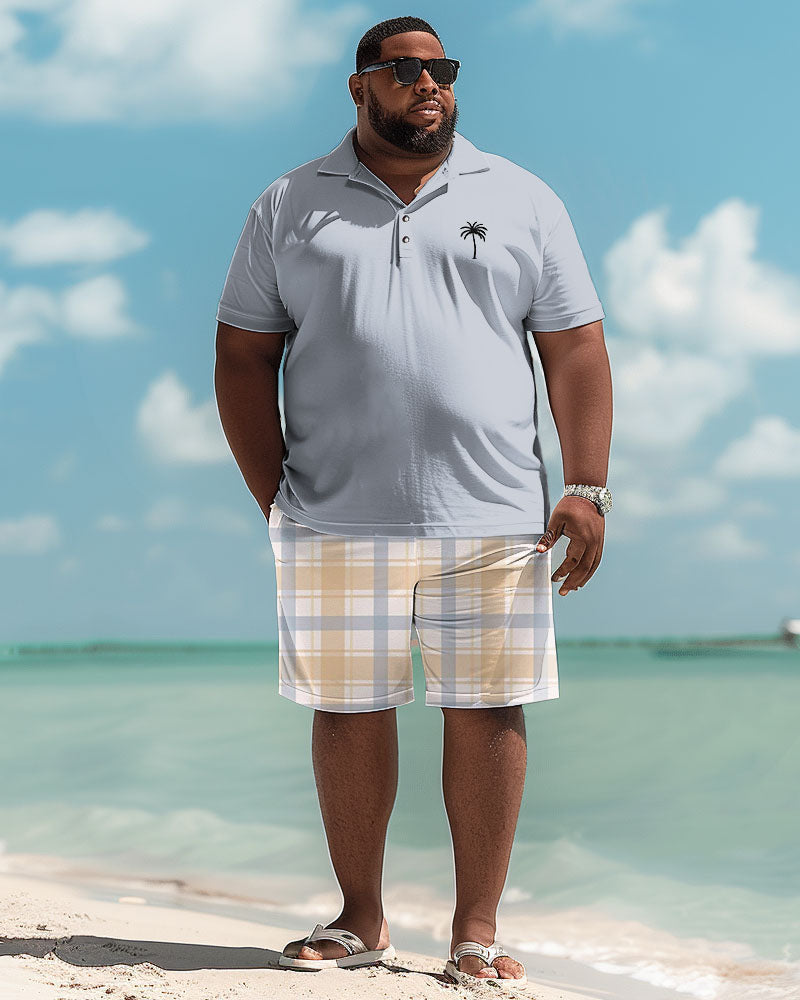 Big & Tall Hawaiian Plaid T-Shirt Shorts Set for big men view 1