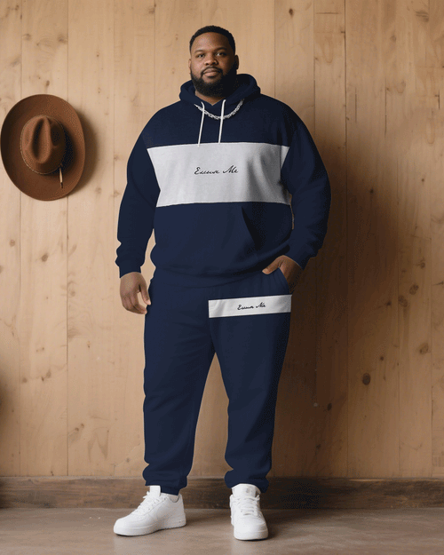 Big & Tall White Blue Hoodie Sweatpants Set for big men view 1