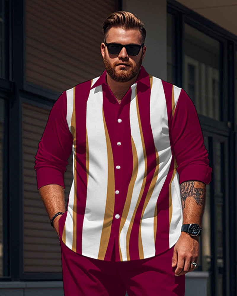 Big & Tall Red Colorblock Striped T-Shirt Pants Set for big men view 2
