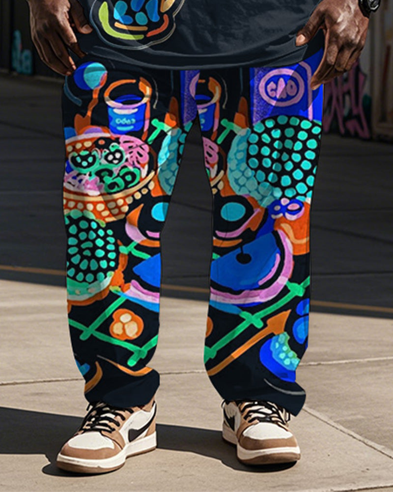 Big & Tall Graffiti Streetwear Vest Pants Set for big men view 3