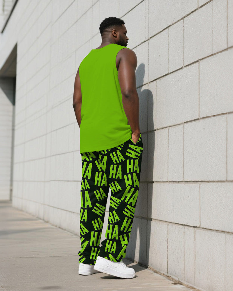 Big & Tall Green Graphic Patchwork Vest Pants Set for big men view 4