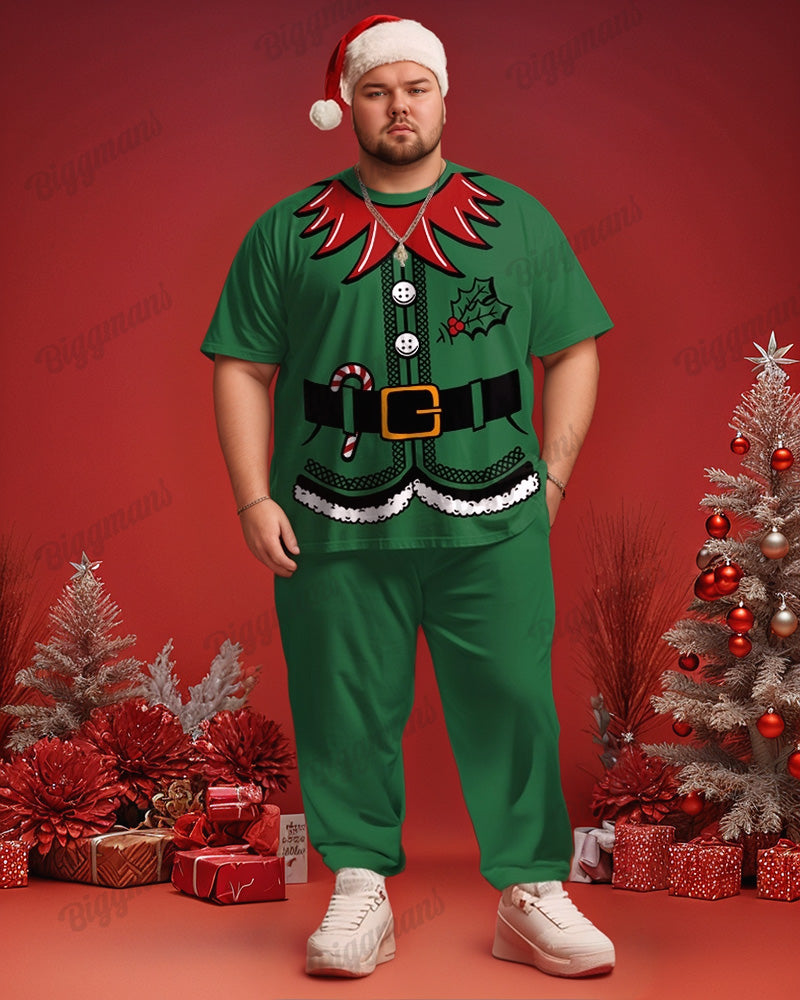 Big & Tall Green Streetwear T-Shirt Pants Set for big men view 1