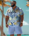 Big & Tall Blue Hawaiian Tropical T-Shirt Shorts Set for big men view 1