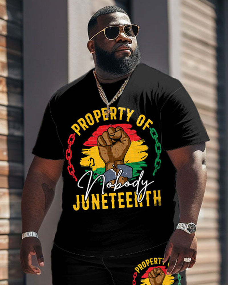 Big & Tall Black Juneteenth T-Shirt Shorts Set for big men view 3