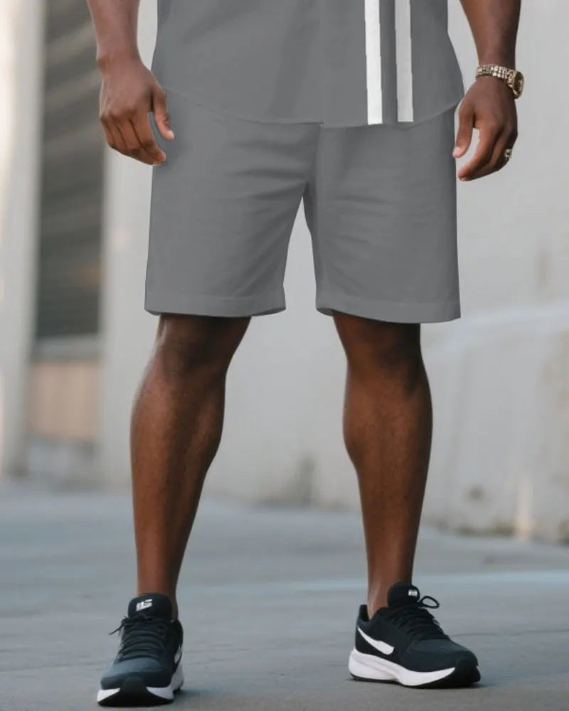 Big & Tall White Gray Colorblock T-Shirt Shorts Set for big men view 3