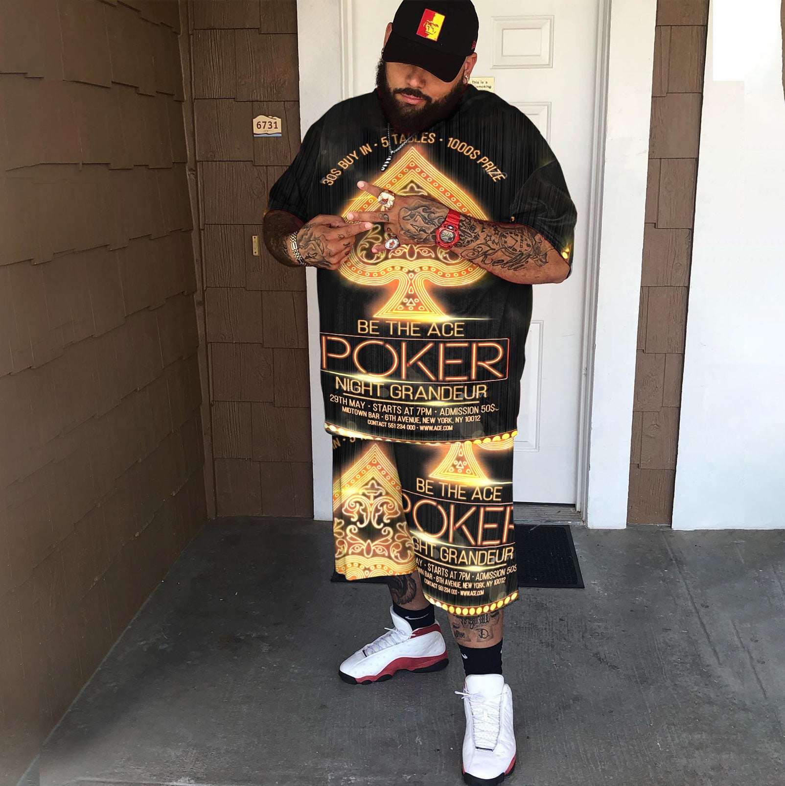Big & Tall Graphic Streetwear Two-piece Set for big men view 2