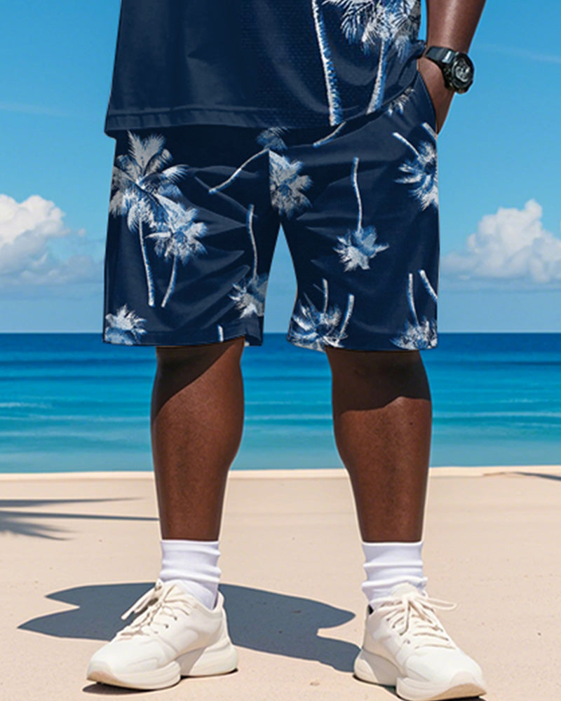 Big & Tall Blue Hawaiian Graphic T-Shirt Shorts Set for big men view 3