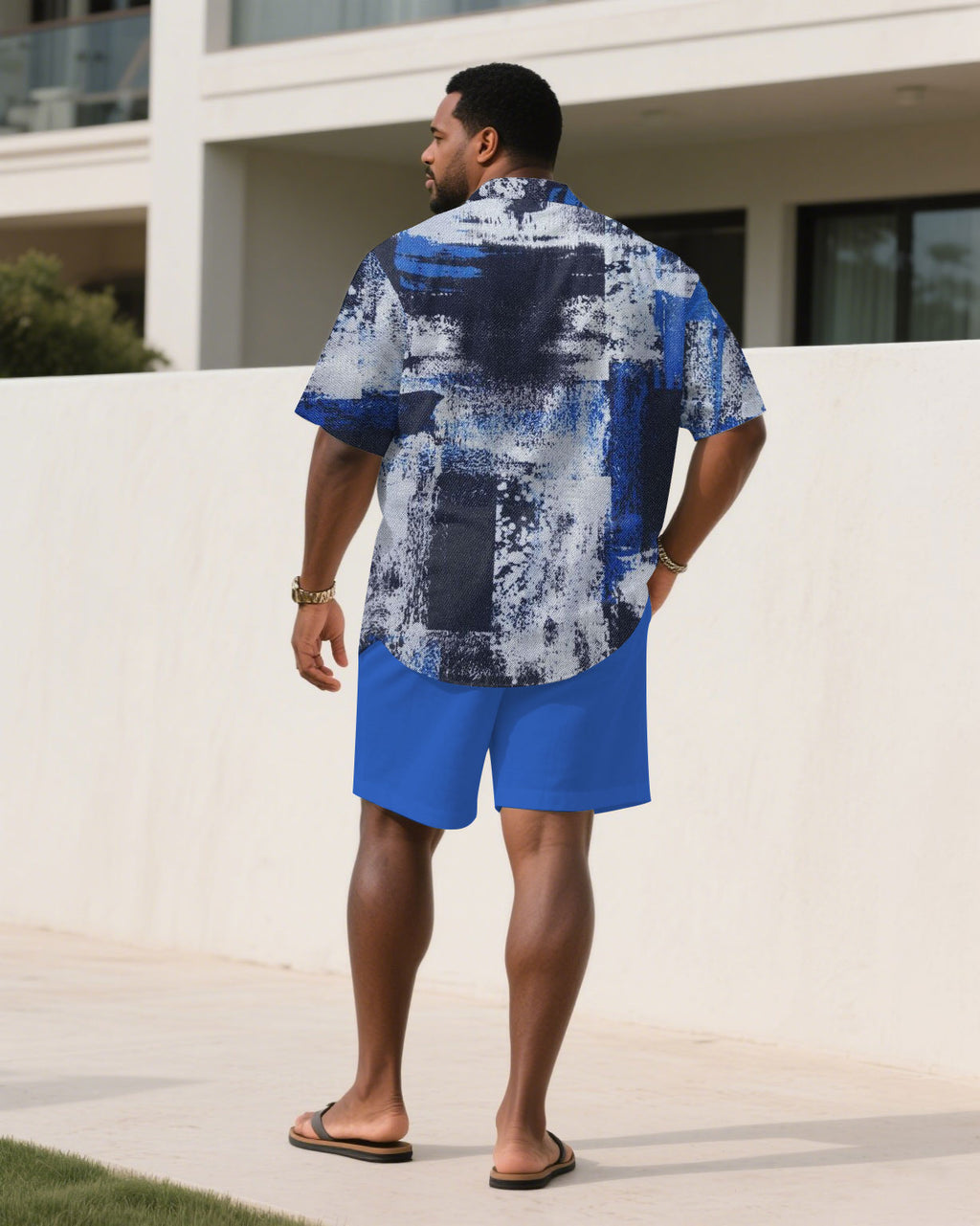 Big & Tall Blue Hawaiian T-Shirt Shorts Set for big men view 4