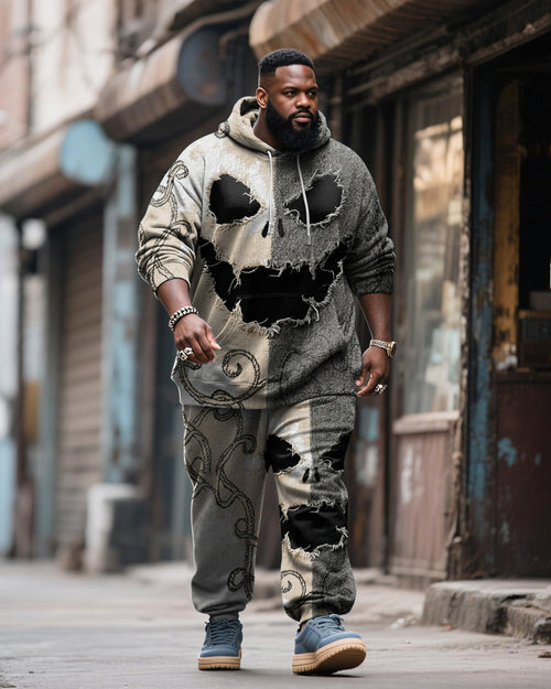 Big & Tall Graphic Skull Hoodie Sweatpants Set for big men view 1