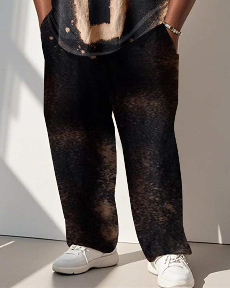 Big & Tall Brown Graphic Streetwear Vest Pants Set for big men view 3