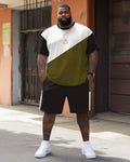 Big & Tall Green Colorblock T-Shirt Shorts Set for big men view 1