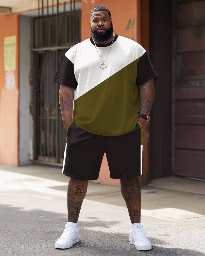 Big & Tall Green Colorblock T-Shirt Shorts Set for big men view 1