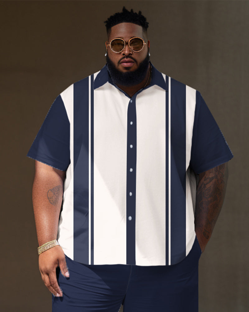 Big & Tall Colorblock Striped T-Shirt Shorts Set for big men view 2