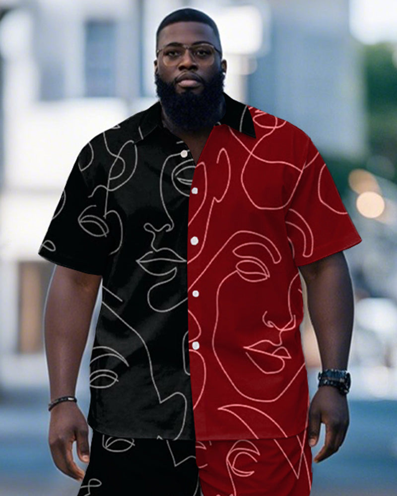 Big & Tall Black Red Graphic T-Shirt Shorts Set for big men view 2