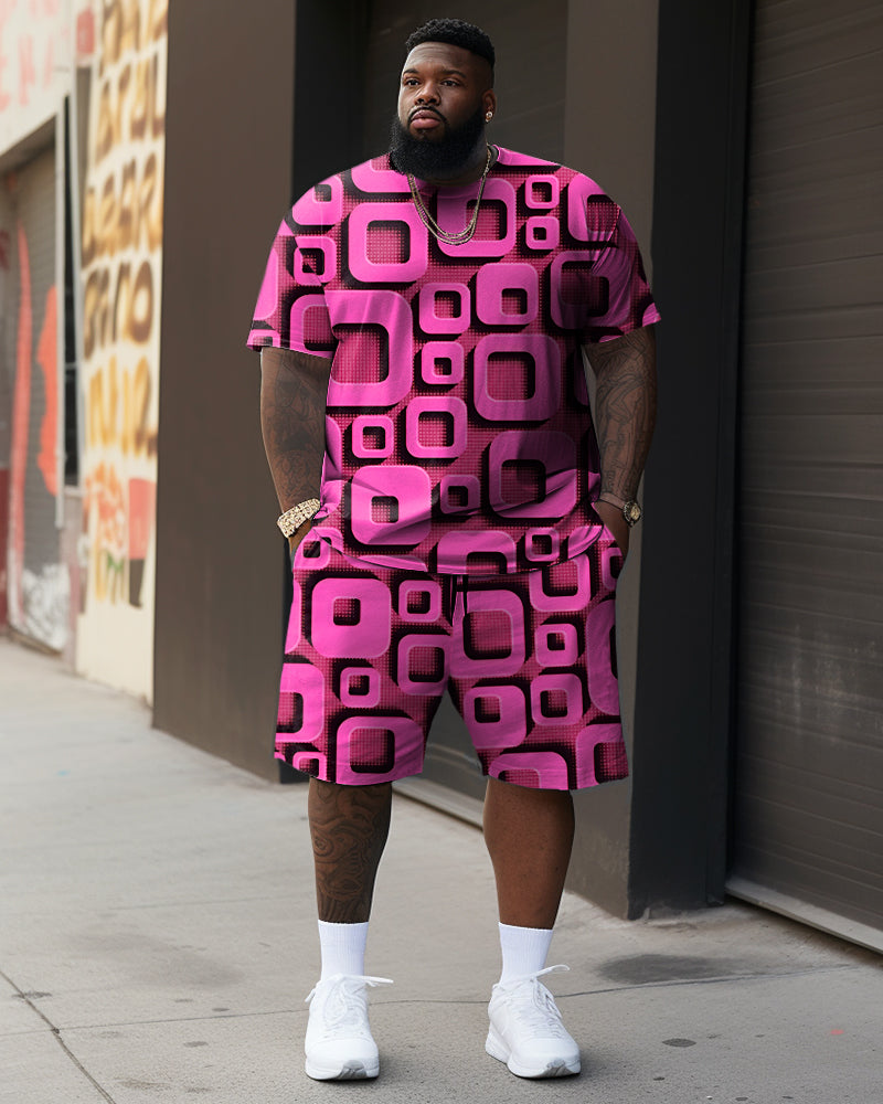 Big & Tall Pink Streetwear Two-piece Set for big men