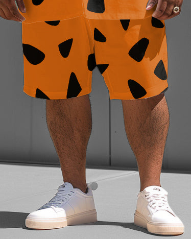 Big & Tall Orange Graphic Vintage T-Shirt Shorts Set for big men view 3