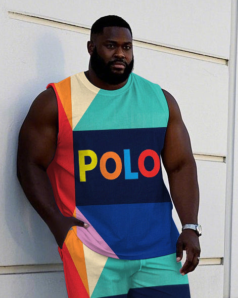 Big & Tall Colorblock Geometric Vest Pants Set for big men view 2