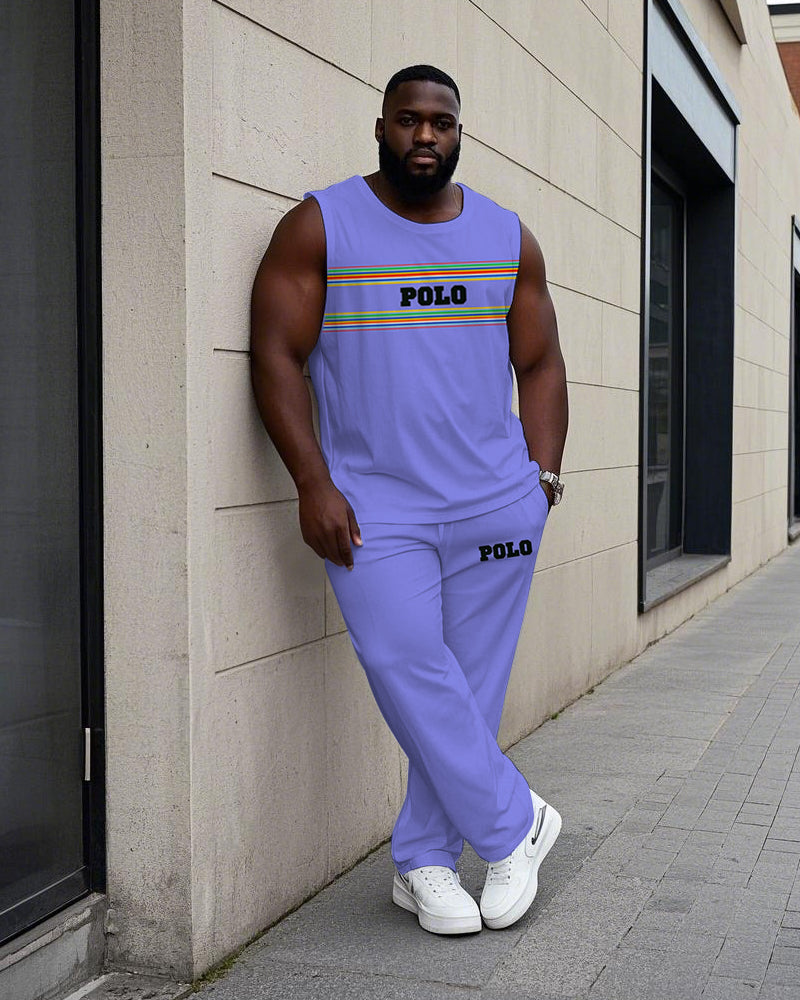 Big & Tall Striped Graphic Vest Pants Set for big men view 1