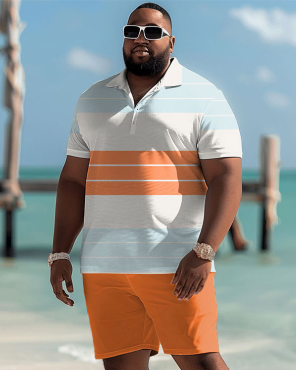 Big & Tall Colorblock Striped Polo Shorts Set for big men view 1