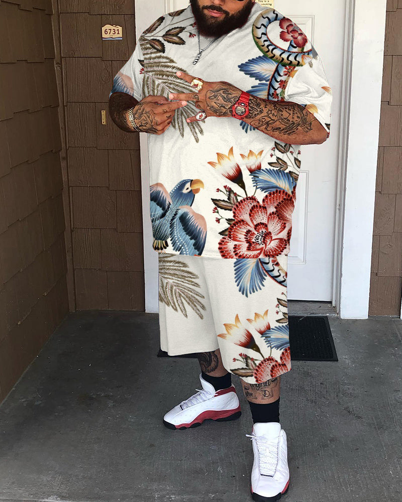 Big & Tall Floral Athletic Streetwear Two-piece Set for big men