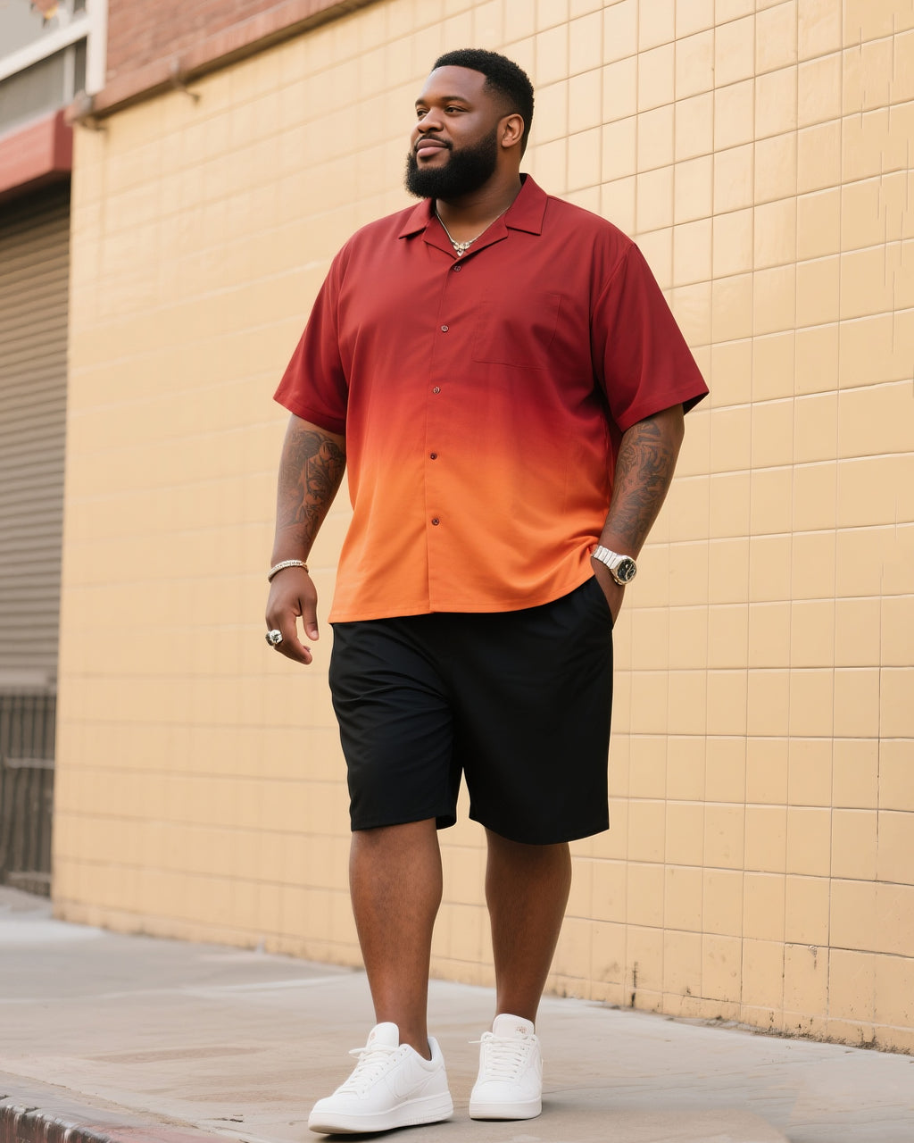 Big & Tall Gradient T-Shirt Shorts Set for big men view 1