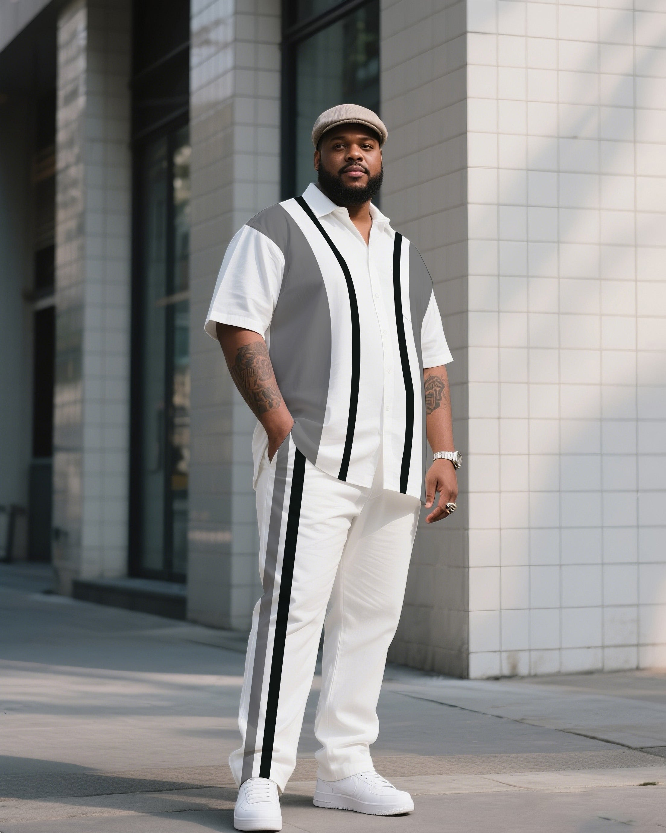 Big & Tall Striped T-Shirt Pants Set for big men view 1