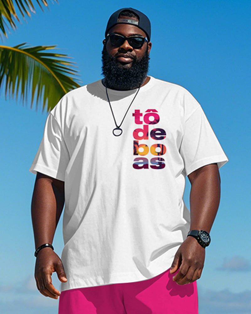 Big & Tall Hawaiian Gradient T-Shirt Shorts Set for big men view 3