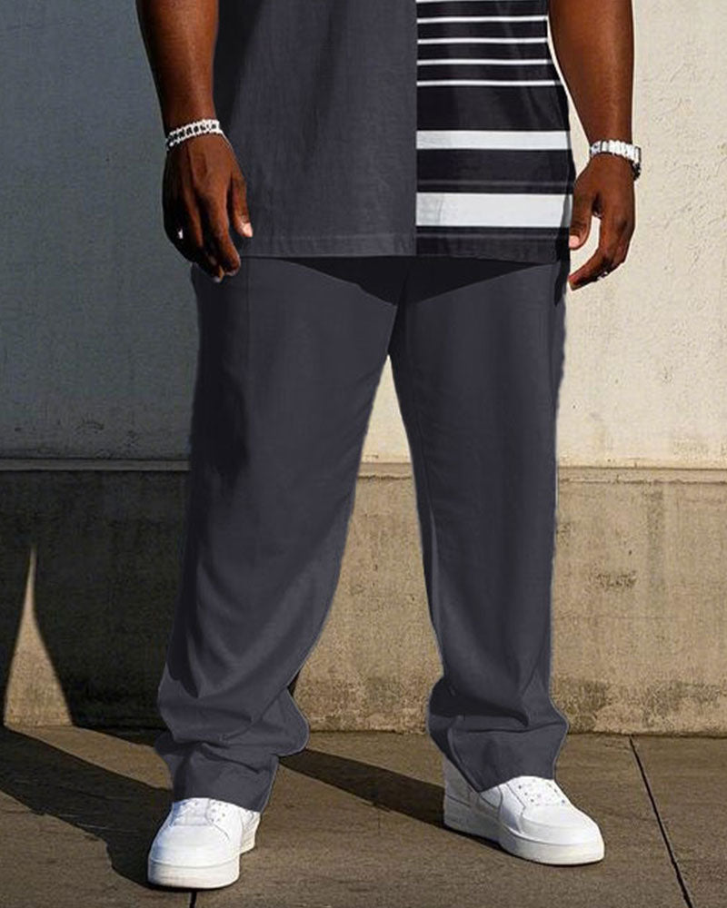 Big & Tall Black Gray Striped T-Shirt Pants Set for big men view 3