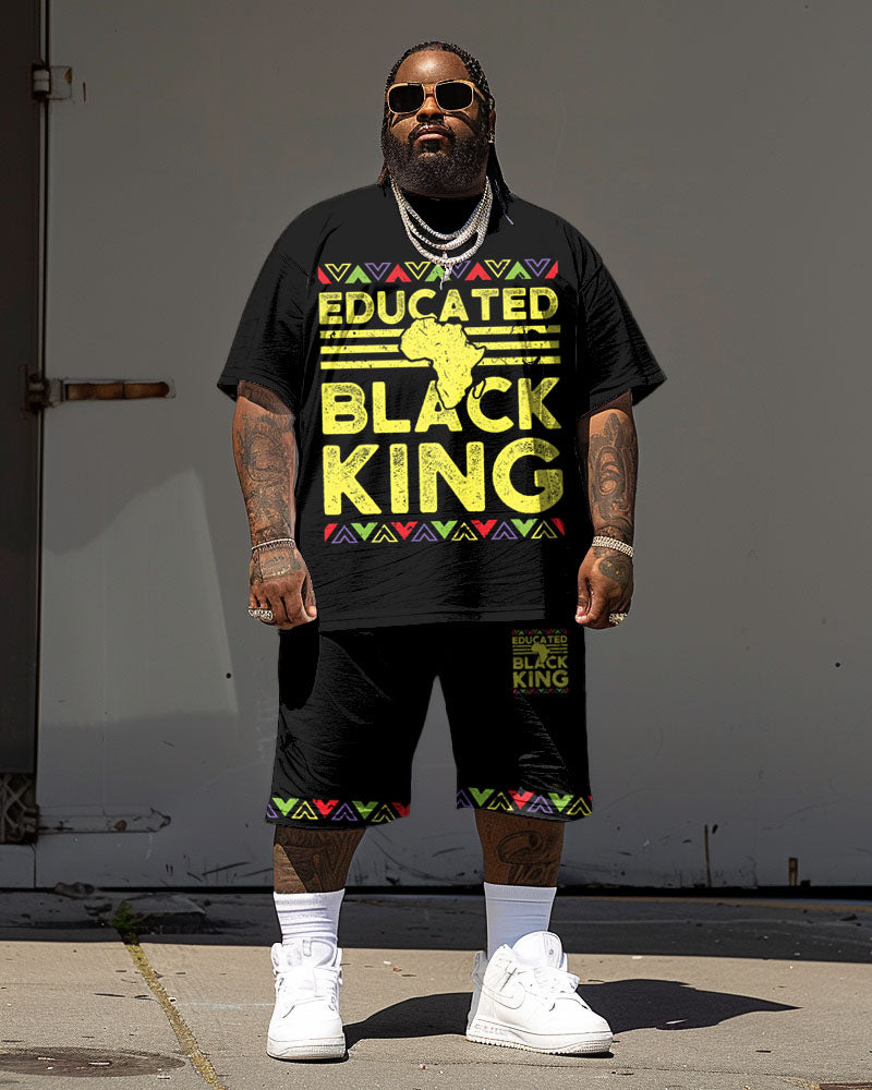 Big & Tall Black Juneteenth T-Shirt Shorts Set for big men view 1