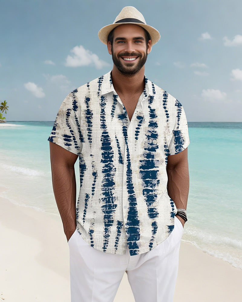 Big & Tall White Blue Hawaiian Short Sleeve Shirt for big men view 3