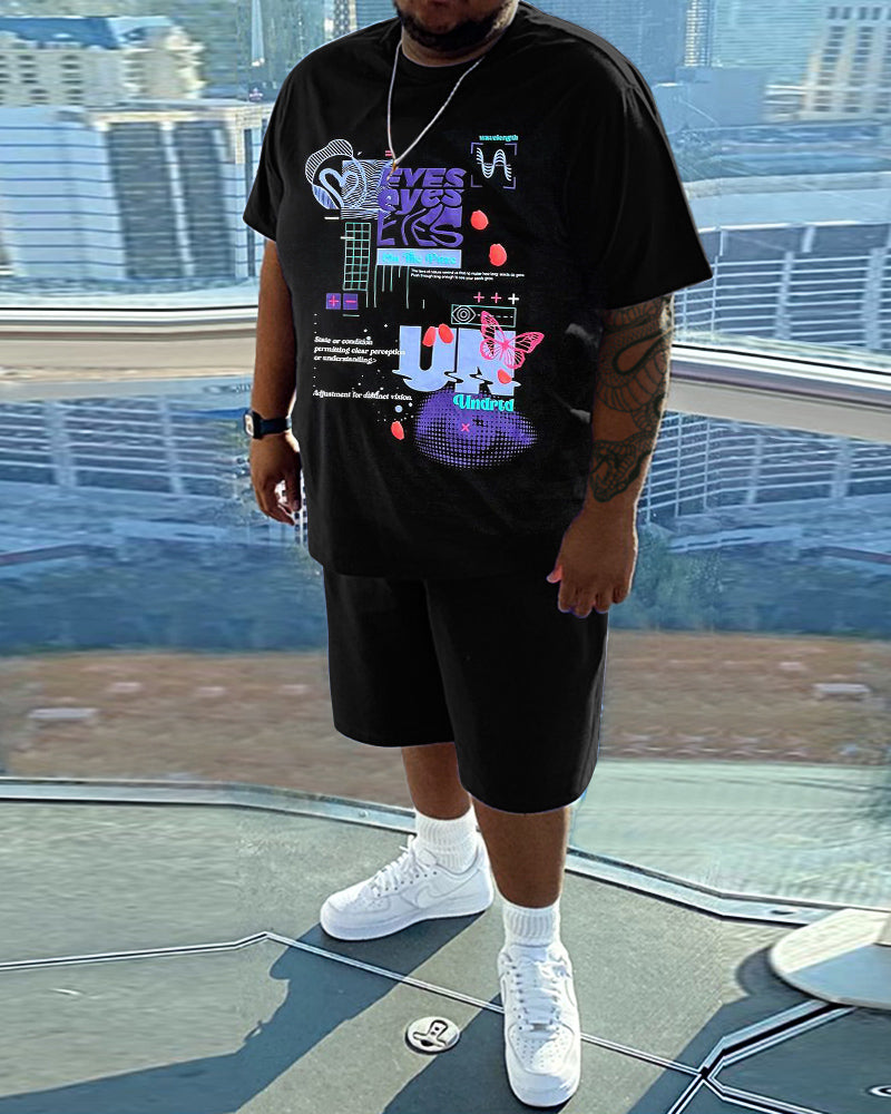 Big & Tall Graphic Streetwear T-Shirt Shorts Set for big men view 1
