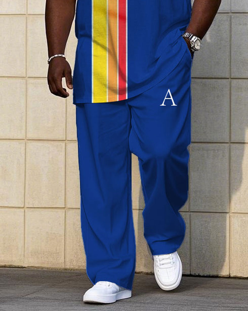 Big & Tall Blue Colorblock T-Shirt Pants Set for big men view 3