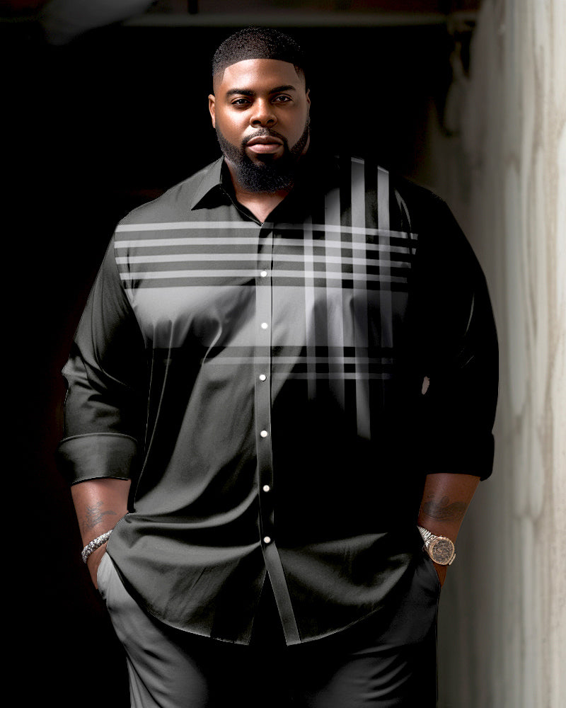 Big & Tall Black White Plaid Long Sleeve Shirt for big men
