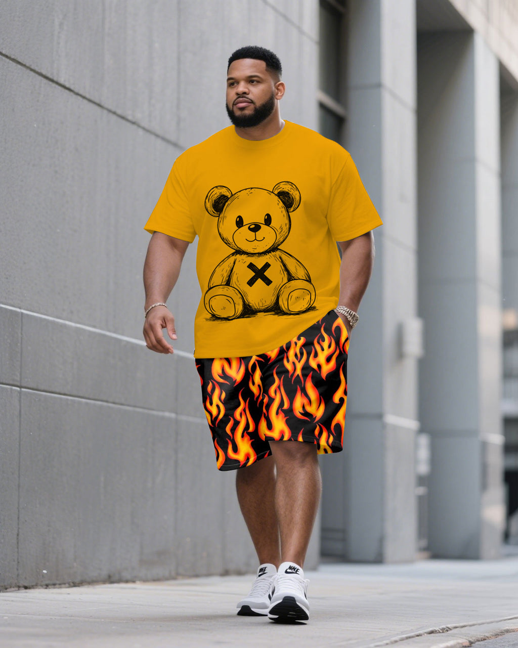 Big & Tall Yellow Graphic T-Shirt Shorts Set for big men view 1