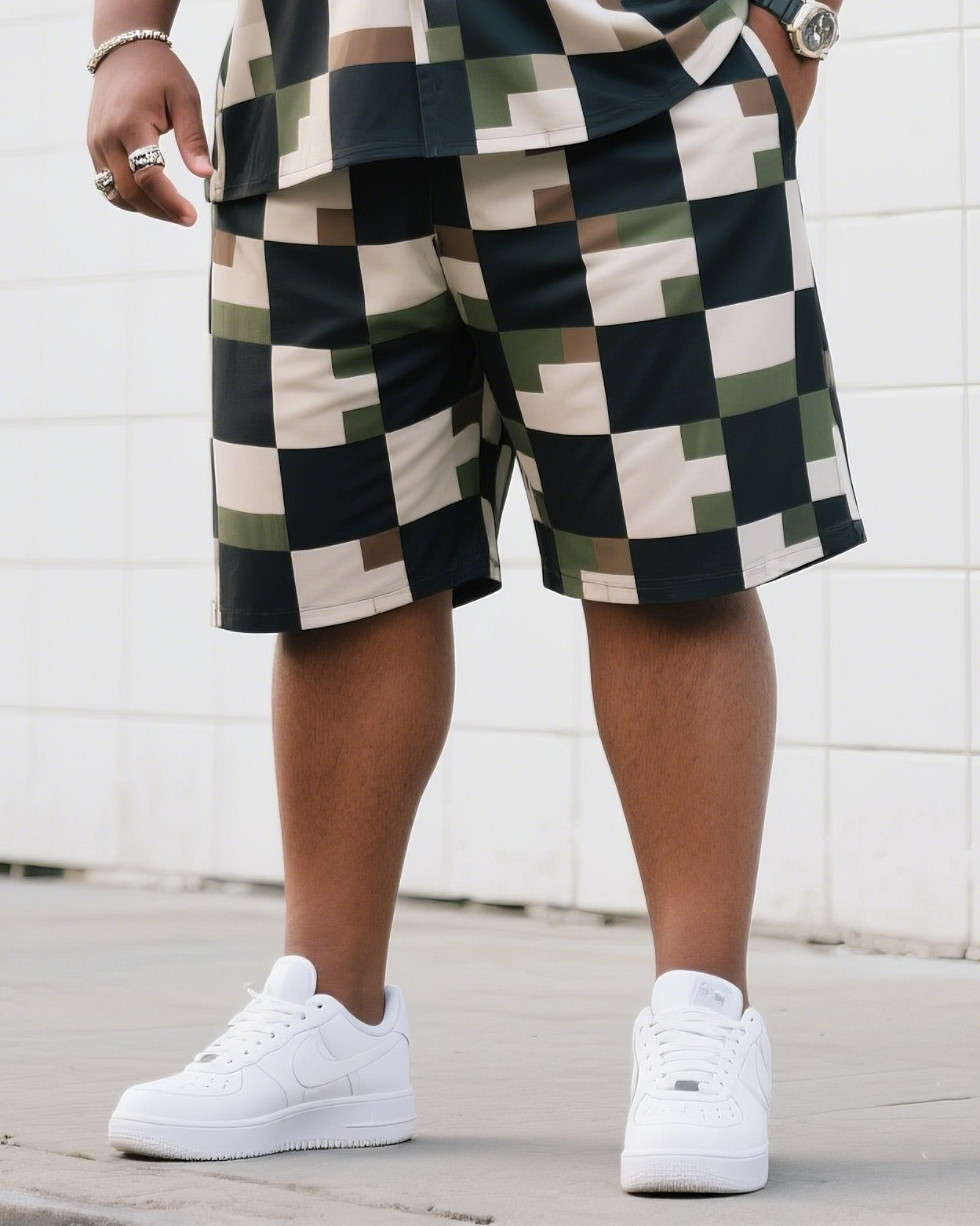 Big & Tall Camouflage T-Shirt Shorts Set for big men view 3