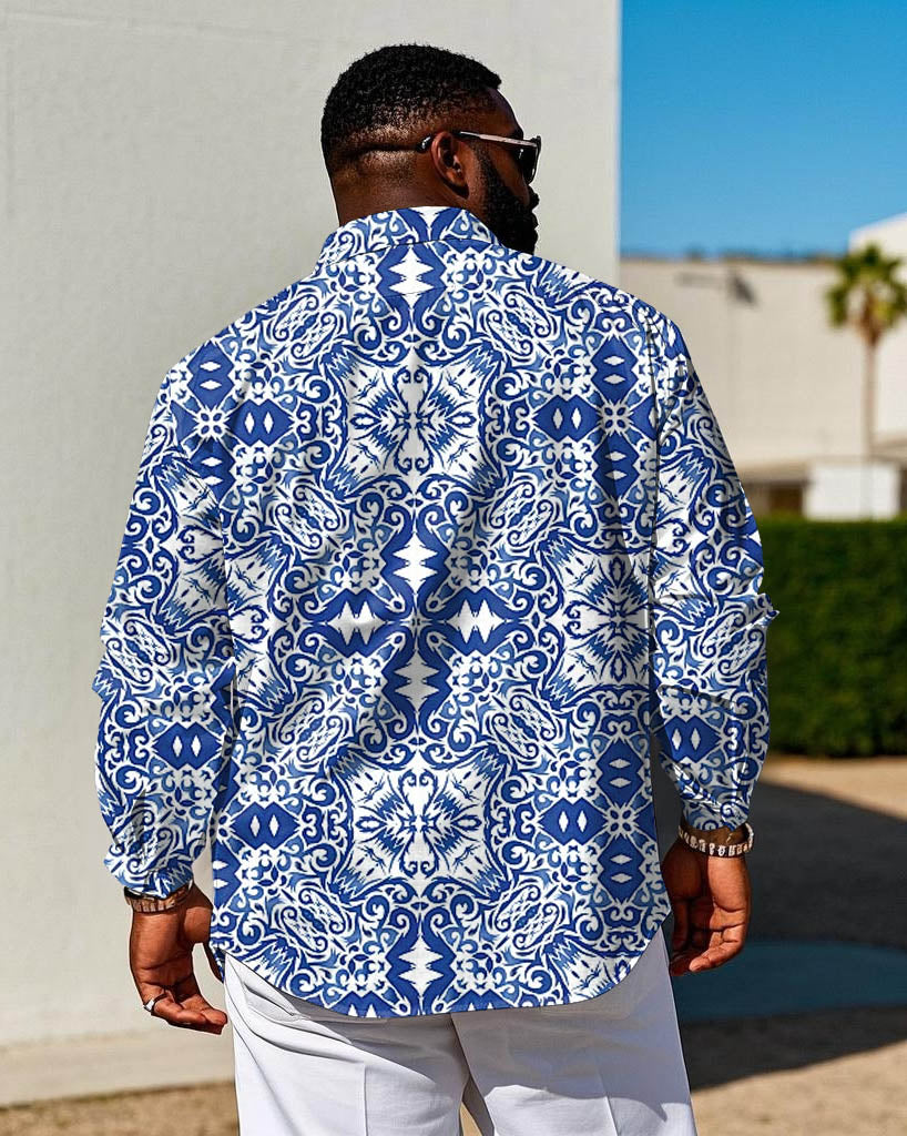 Big & Tall White Blue Long Sleeve Shirt for big men view 2