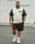 Big & Tall Brown Green Geometric T-Shirt Shorts Set for big men view 1