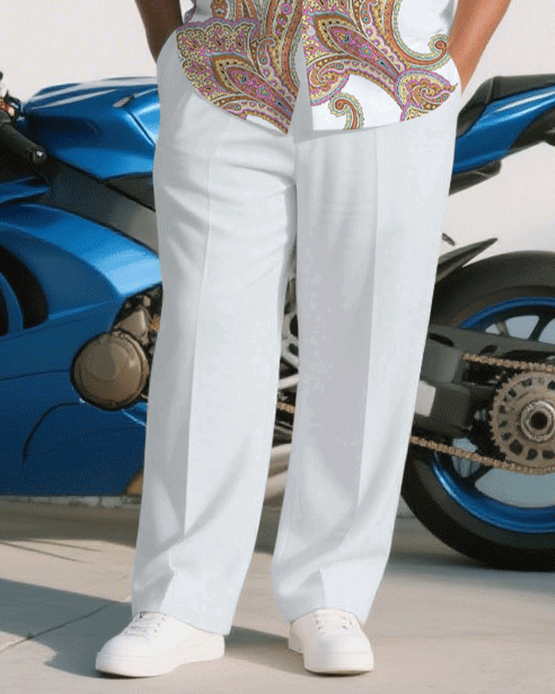 Big & Tall White Business Casual T-Shirt Pants Set for big men view 3