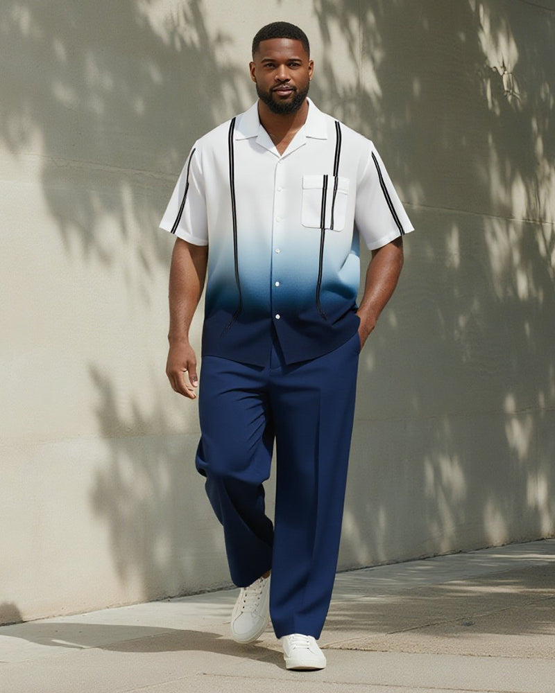Big & Tall Blue Gradient Striped T-Shirt Pants Set for big men view 1