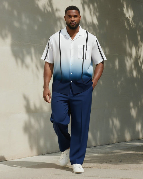 Big & Tall Blue Gradient Striped T-Shirt Pants Set for big men view 1