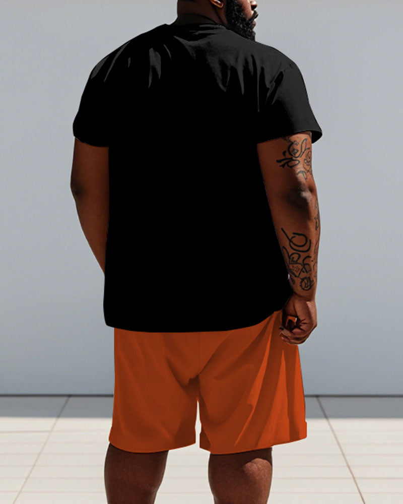 Big & Tall Orange Graphic T-Shirt Shorts Set for big men view 4