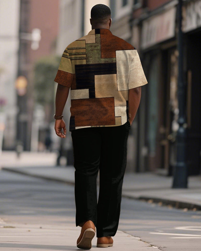 Big & Tall Brown Colorblock Graphic T-Shirt Pants Set for big men view 4