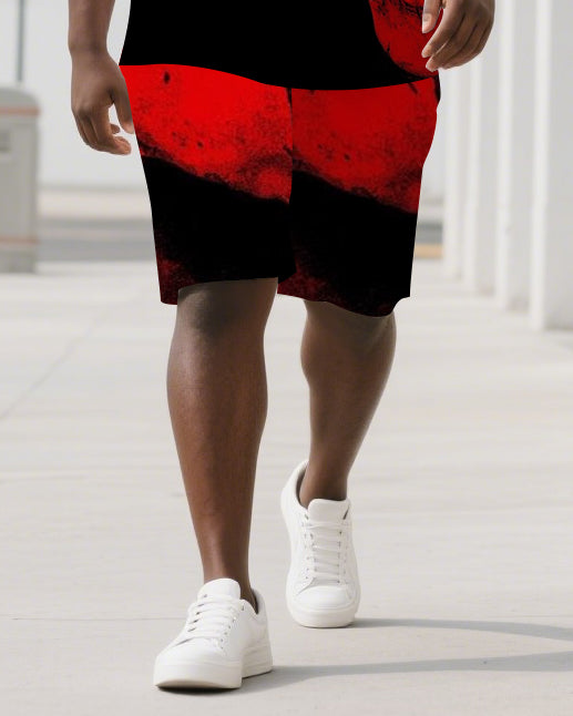 Big & Tall Red Graphic Skull T-Shirt Shorts Set for big men view 3