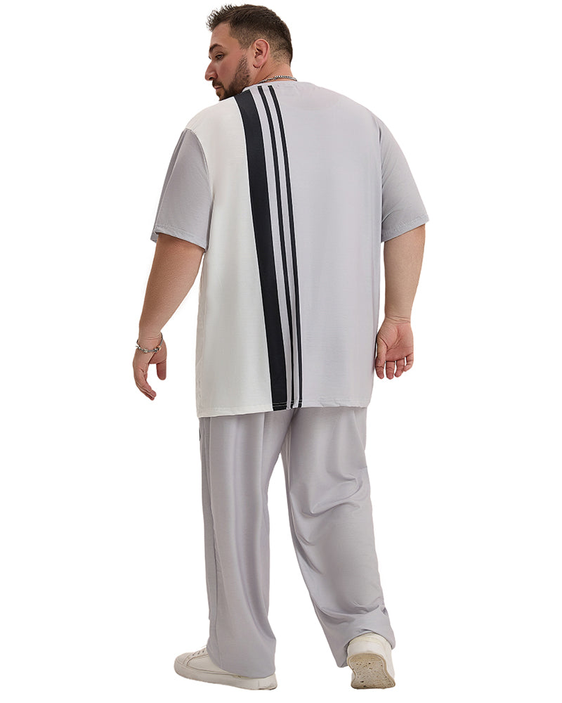 Big & Tall White Gray Colorblock T-Shirt Pants Set for big men view 4