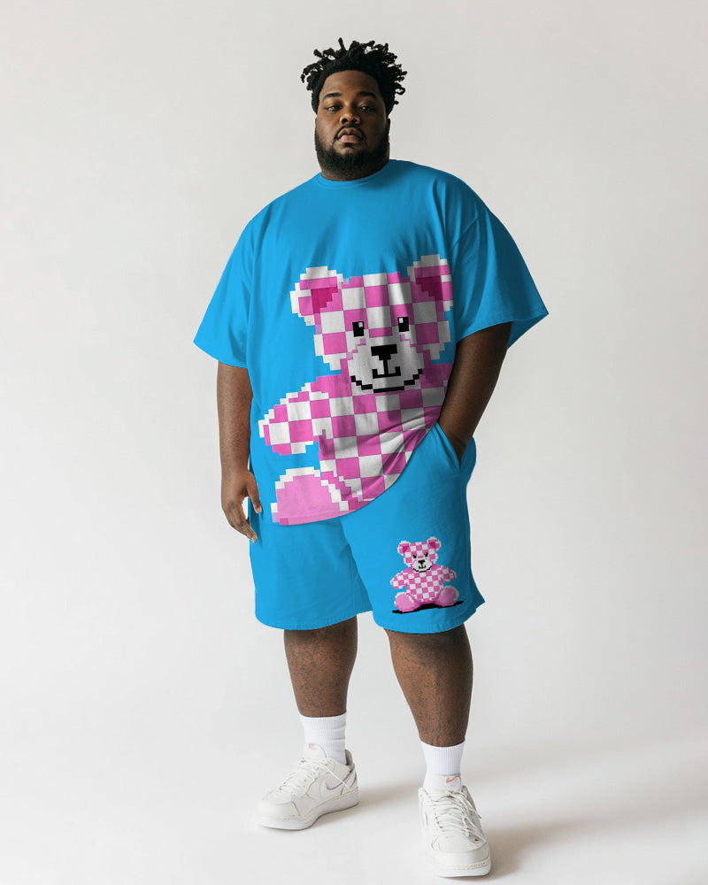Big & Tall Blue Pink Graphic T-Shirt Shorts Set for big men view 1