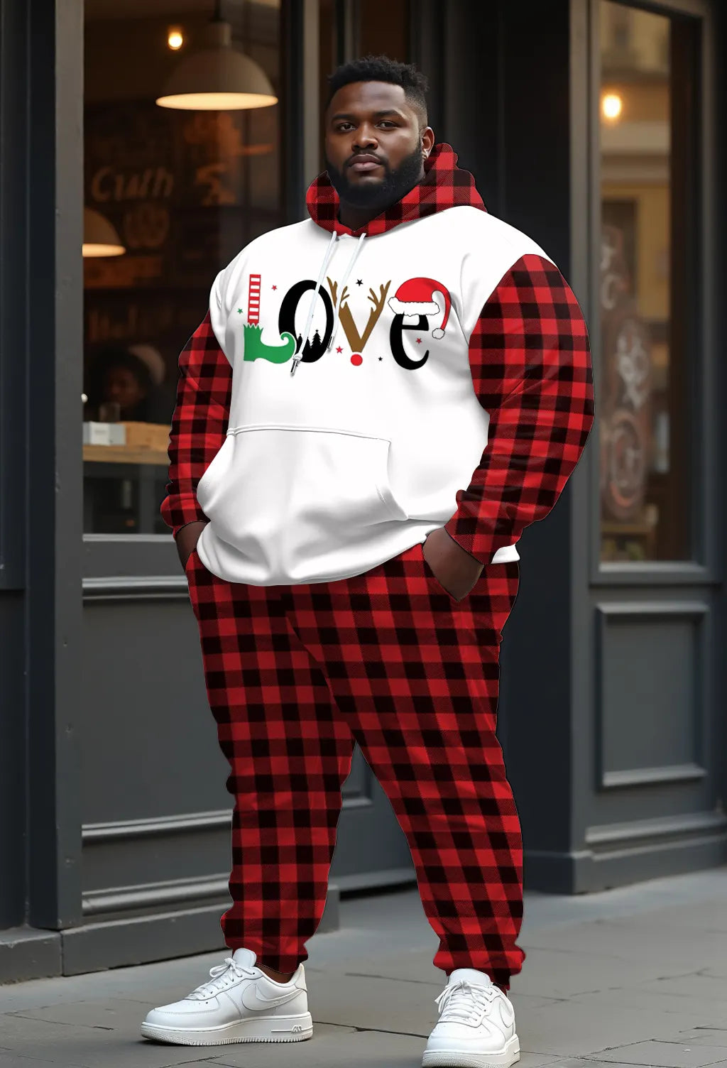 Big & Tall Plaid Hoodie Sweatpants Set for big men view 8