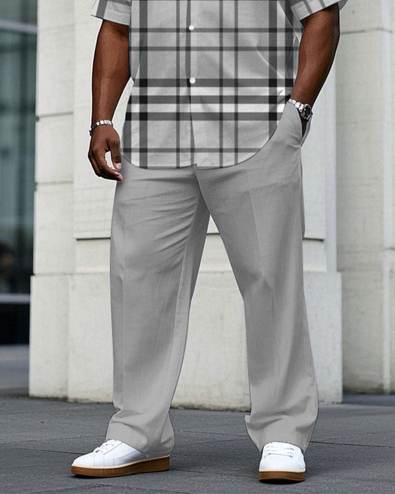 Big & Tall Gray Business Casual T-Shirt Pants Set for big men view 3